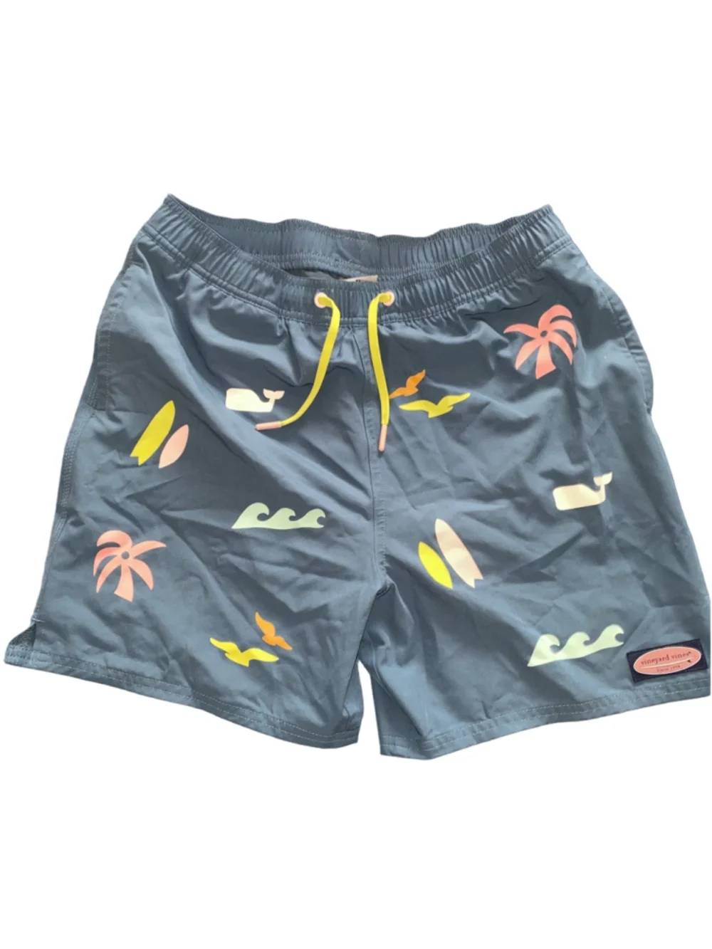 Boy’s Vineyard Vines Teal Blue Tropical Print Mesh Lined Swim Trunks XL